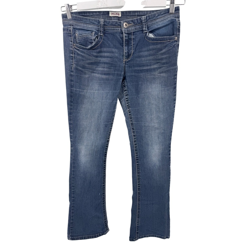 Mudd Bootcut Flared Jeans Size 13  Women Blue Denim distressed Leg‎ Hems